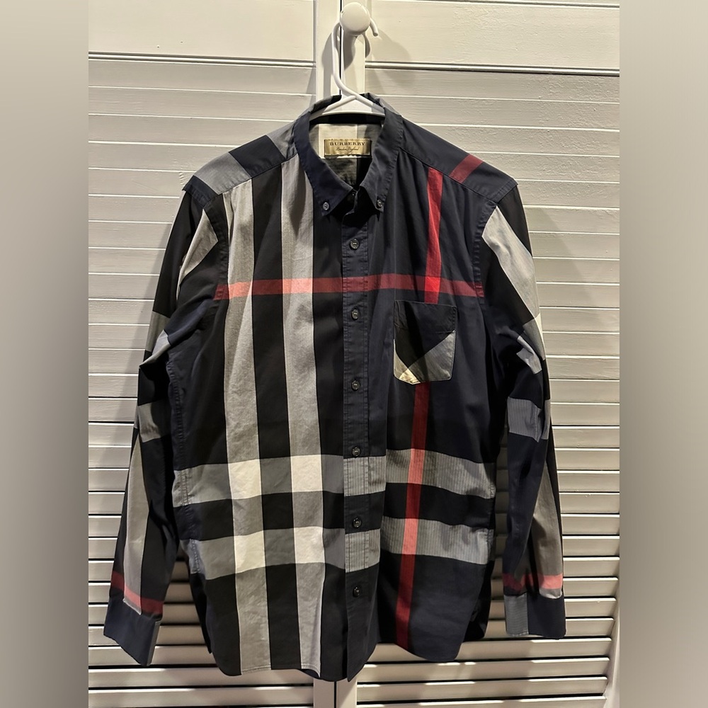 Men’s Authentic Burberry Check Cotton Shirt - Navy